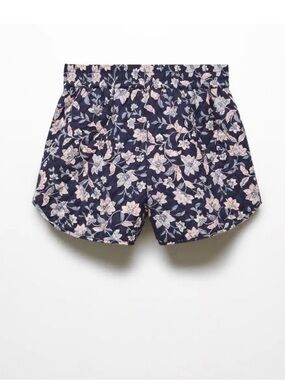 Mango Navy Floral Quilted Shorts with Pink and Cream Blooms